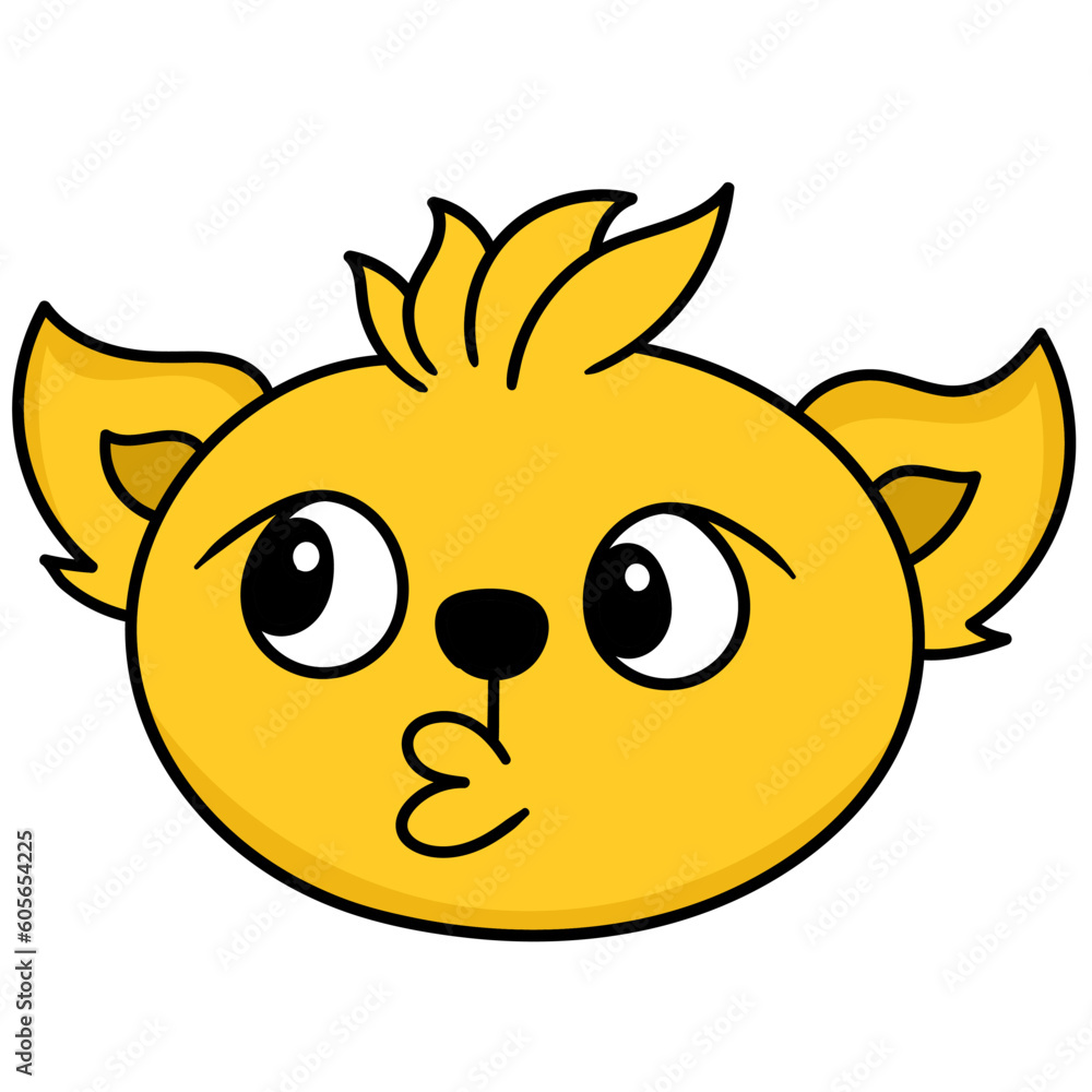 Cartoon doodle head of a whistling yellow dog