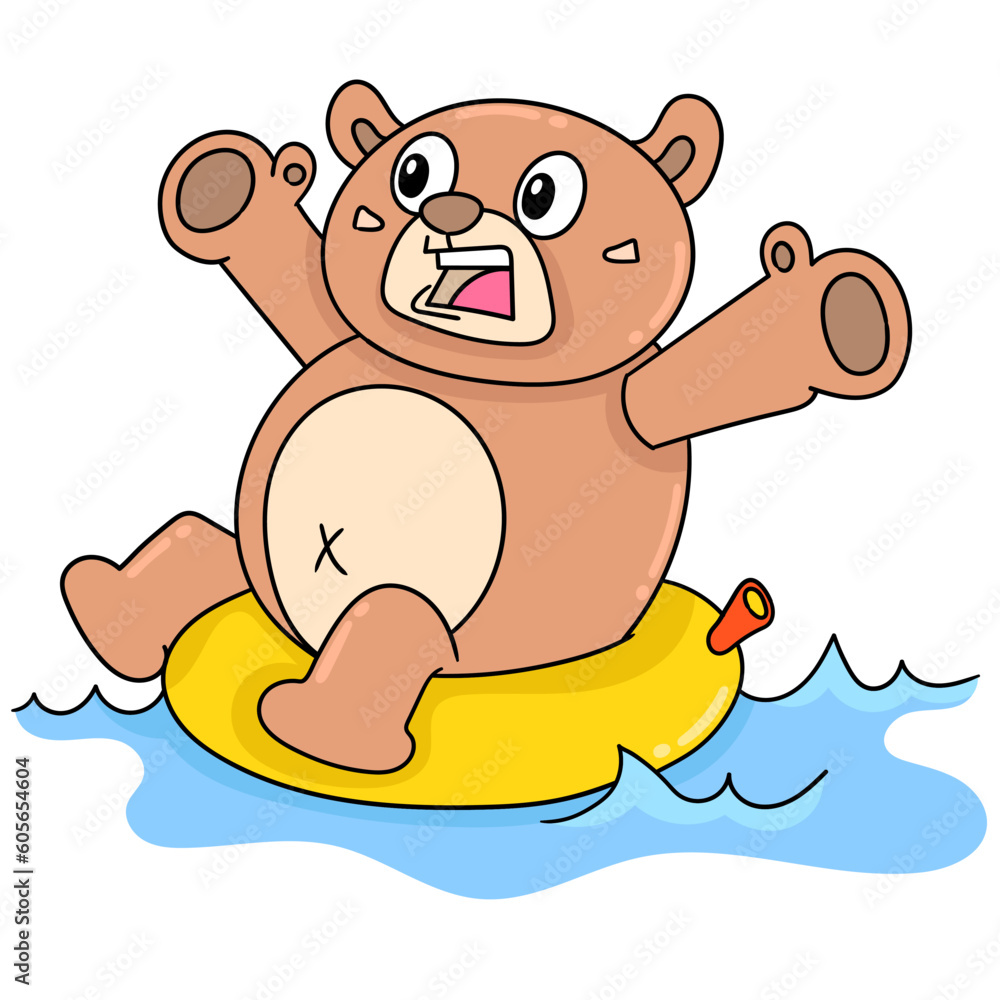 Vector of brown playing water using air tires