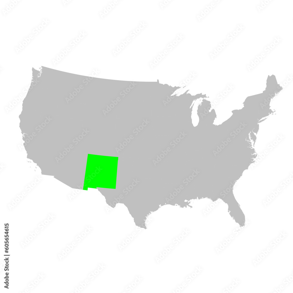 Fototapeta premium Vector map of the state of New Mexico highlighted in Green on a map of the United States of America.