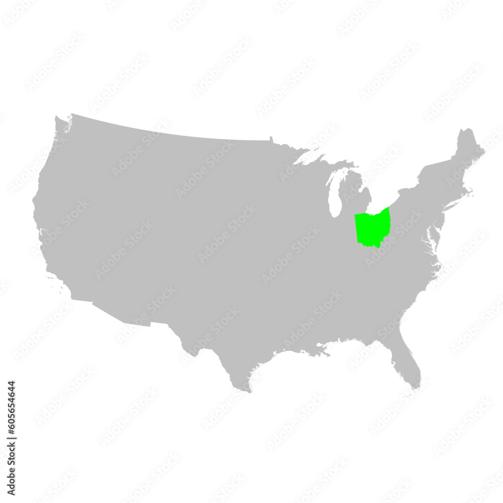 Vector map of the state of Ohio highlighted in Green on a map of the United States of America. Vector map of the state of Ohio highlighted in Green on a map of the United States of America.