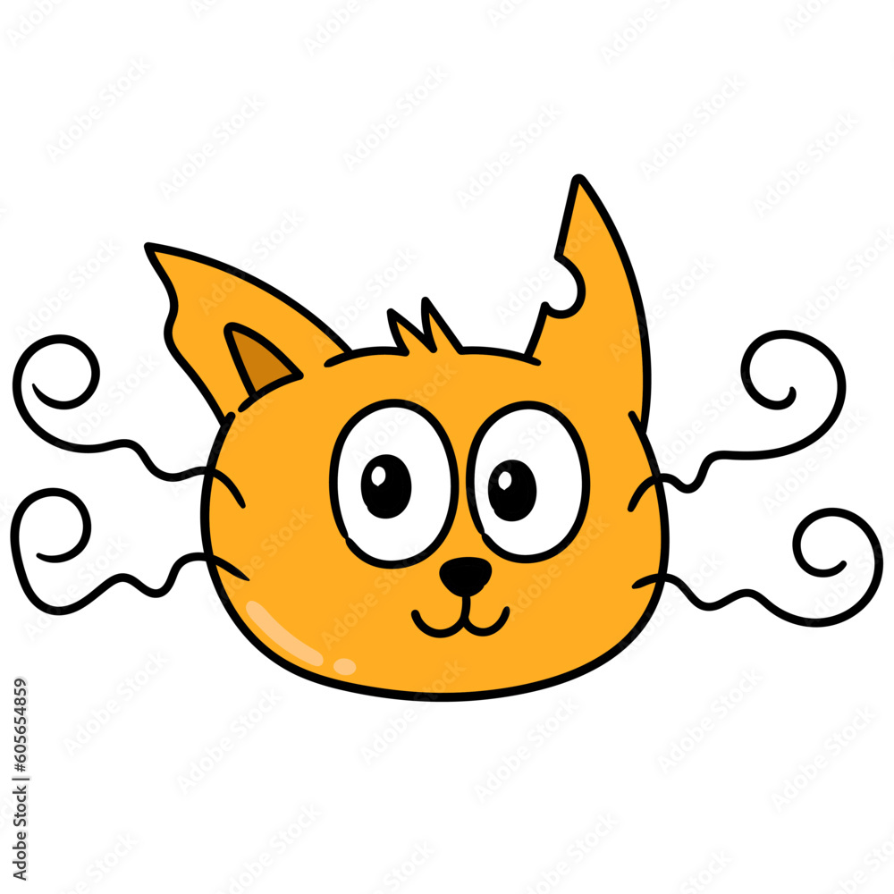 Editable cartoon style doodle of a cat with wavy whiskers Editable cartoon style doodle of a cat with wavy whiskers