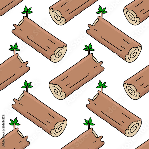 Editable seamless pattern of cartoon styled doodles of a wood pieces