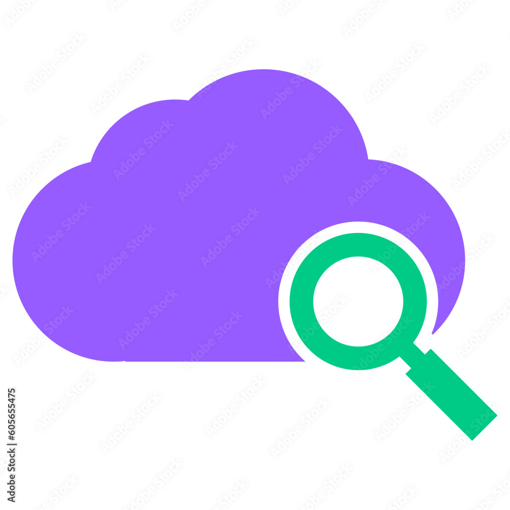 Flat design of a search icon on a cloud storage icon Flat design of a search icon on a cloud storage icon