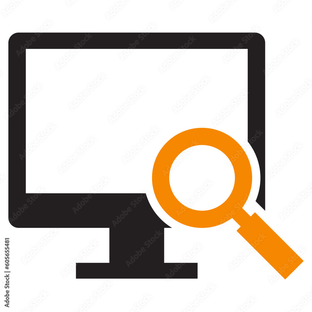 Flat design of a search icon on a computer screen, monitor icon Flat design of a search icon on a computer screen, monitor icon