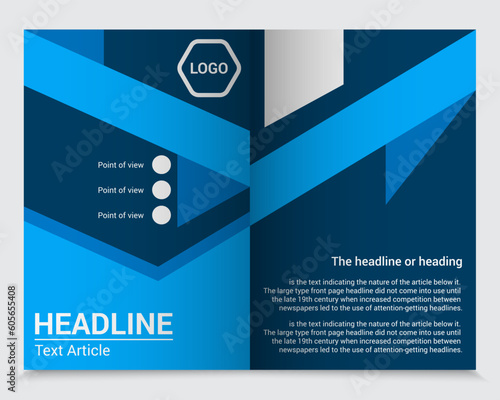 Editable printout template design in blue with a space for headline, text and logo