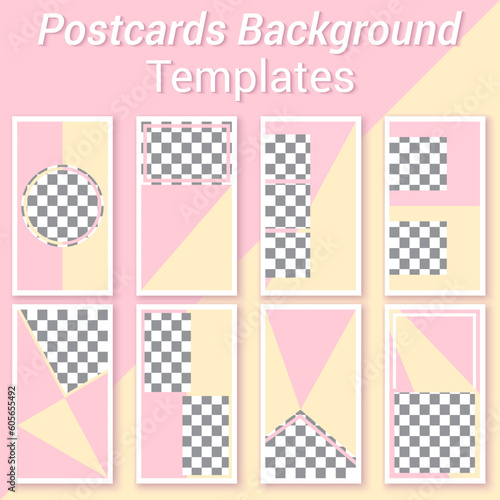 Editable set of postcard background templates, printouts in pink and yellow