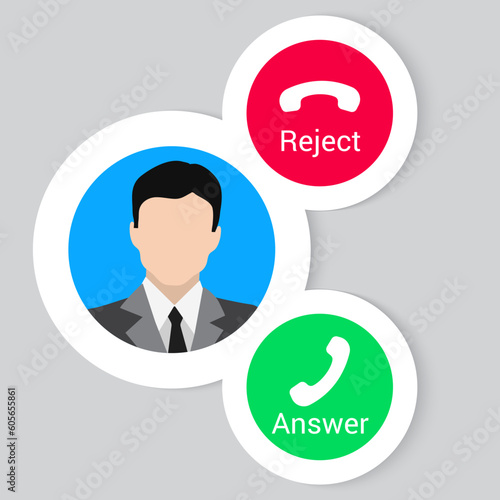 User interface realistic design with buttons reject and answer