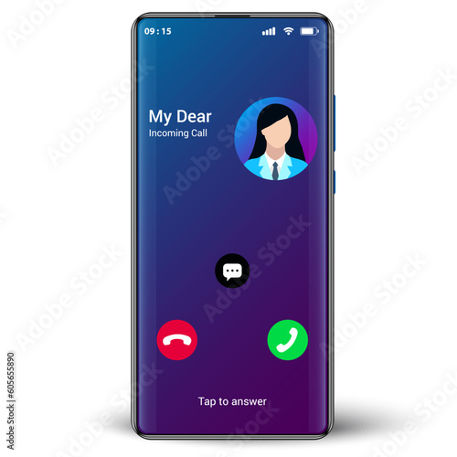 Incoming call from my dear with buttons reject and answer, user interface realistic design