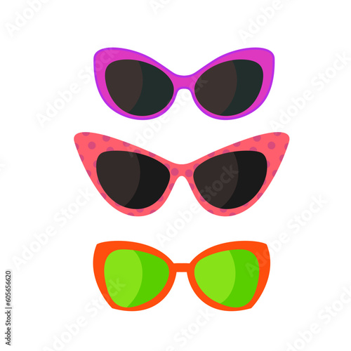 Three sets of stylish women's beach sunglasses vector illustration.