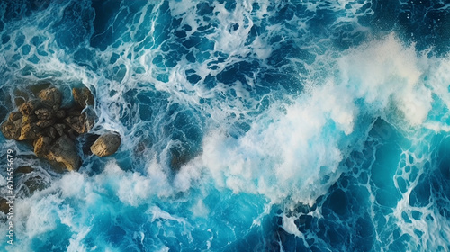 Aerial view of sea waves Generative AI