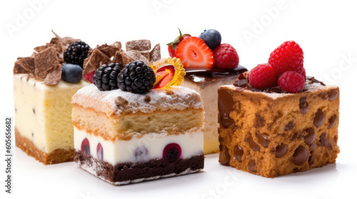 Assortment of pieces of cake, isolated on a white background