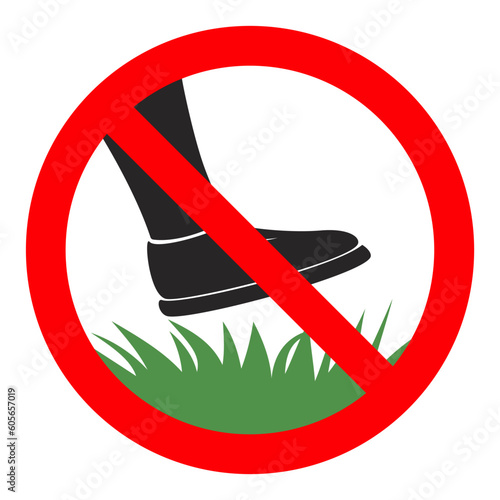 Vector design of "don't move on the grass" sign on white background