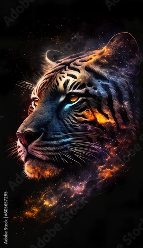 tiger head with galaxy background