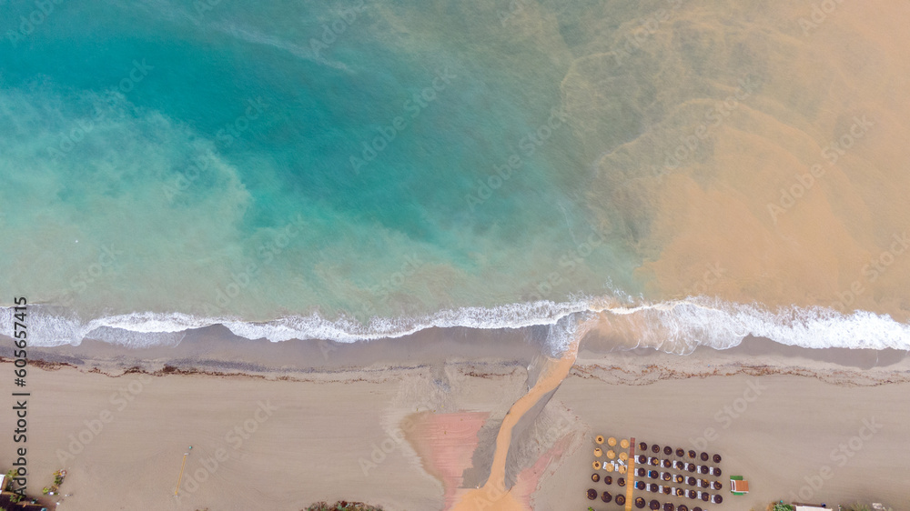 Aerial view on Coast of Alboran Sea, Buildings and Resorts in Marbella, Spain  - obrazy, fototapety, plakaty 