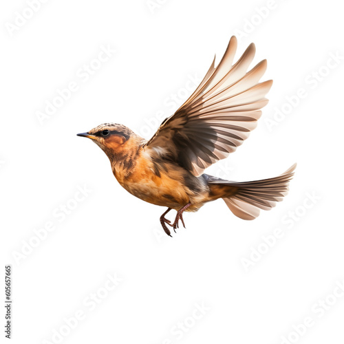 Small bird flying trough the sky made with generative AI - transparant background - png © Jorrit