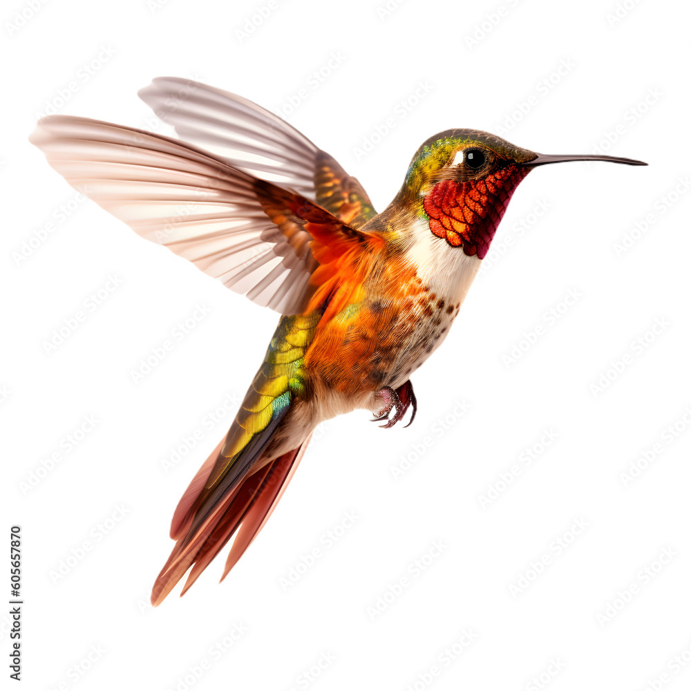 Obraz premium Beautiful kolibri hovering in the sky made with generative AI - transparant background - png