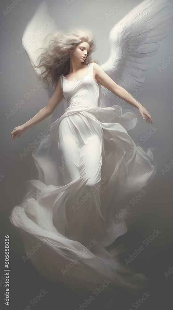 Fototapeta premium A heavenly angel with ethereal wings gracefully ai generate 
