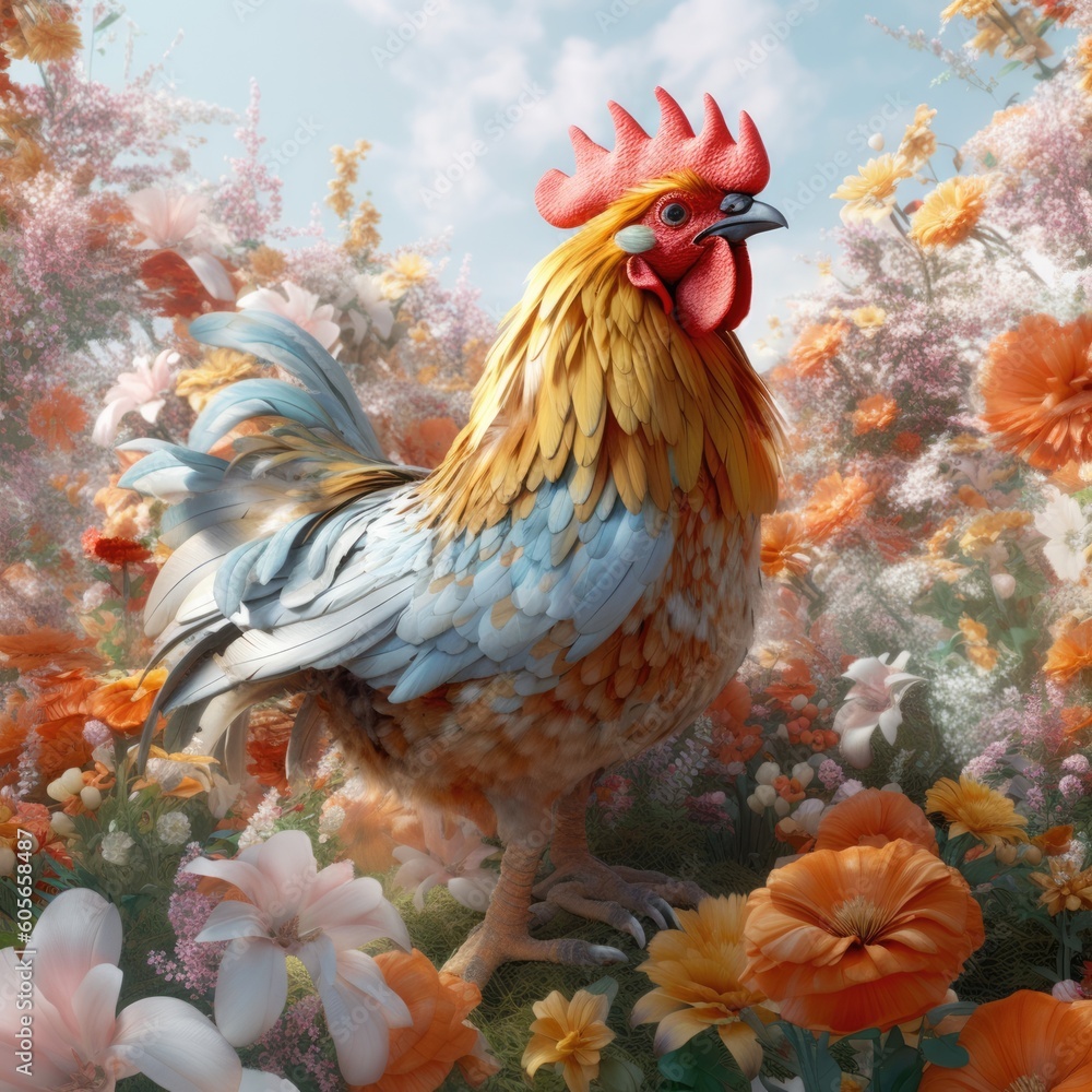 rooster in the garden, ai generative