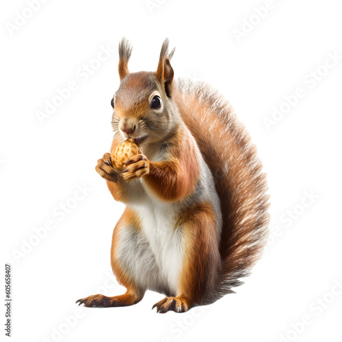 Brown squirrel eating a nut made with generative AI - transparant background - png photo