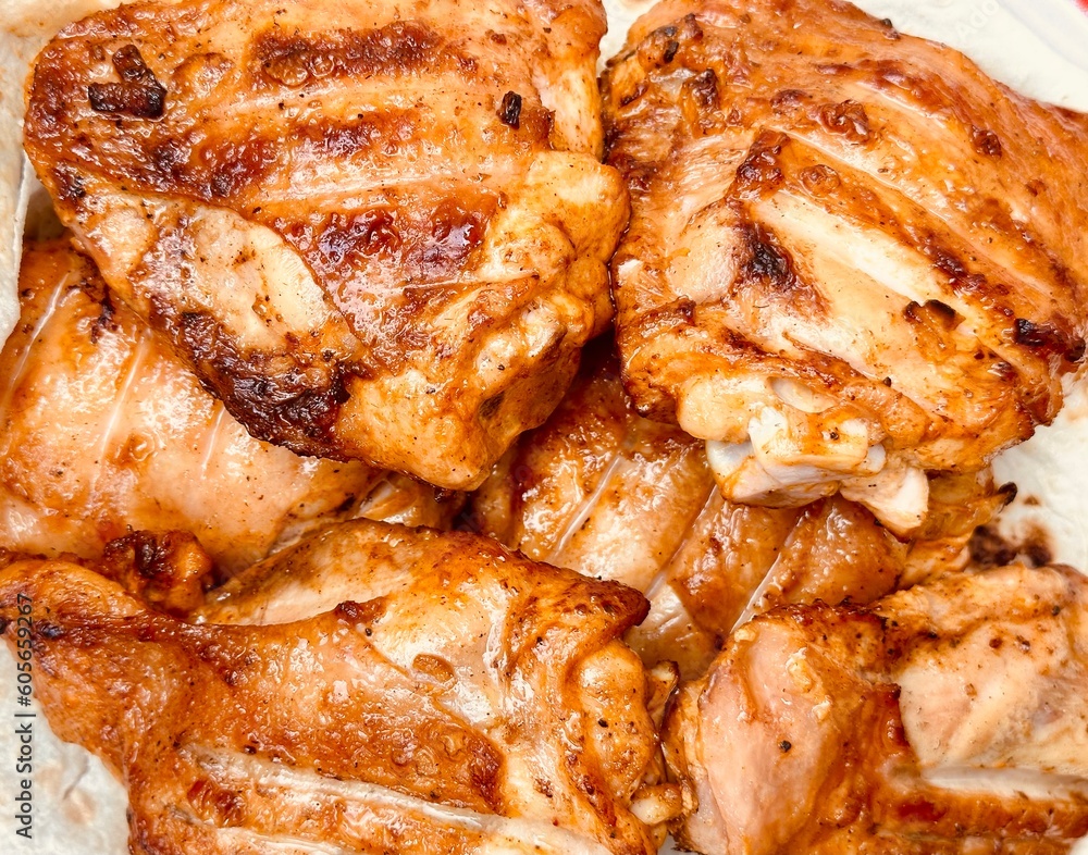 grilled meat, chicken close up
