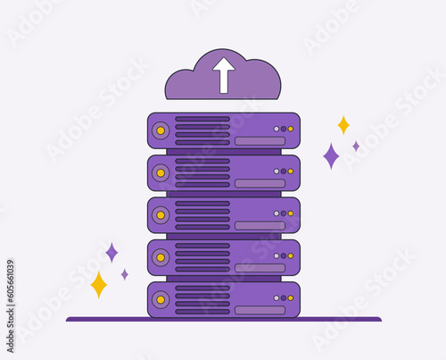 The concept of cloud hosting. An electronic archive and a place for project collaboration. Perfect vector graphics