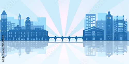 Italy, Parma skyline, city Parma, Regio Emilia. Parma cityscape with famous landmarks, city sights, landscape.