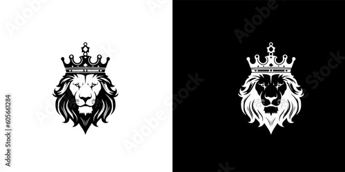 Royal king lion crown symbol. Elegant black Leo animal logotype. Premium luxury brand identity icon. Vector illustration design template