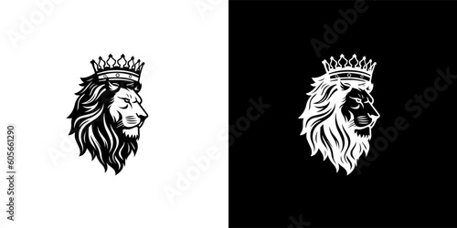 Royal king lion crown symbol. Elegant black Leo animal logotype. Premium luxury brand identity icon. Vector illustration design template