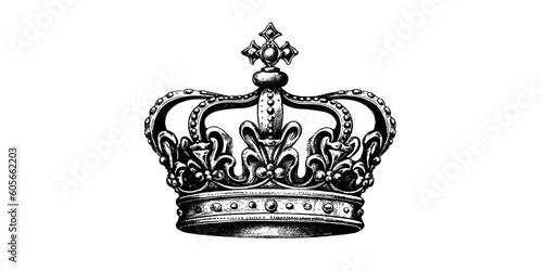 Vector hand drawn crown. Vintage engraved sketch illustration