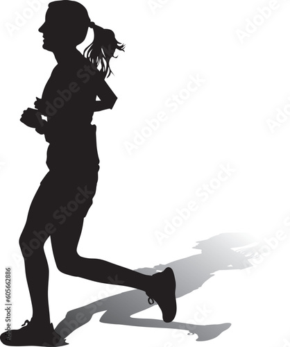 women runner and shadow silhouette vector