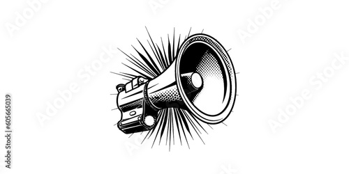 Retro hand drawn megaphone. Realistic sketch of loudspeaker. Pop art Vector illustration
