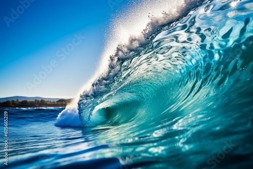 Beautiful blue ocean wave. Generative AI