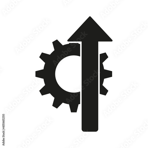system upgrade icon, gear with arrow, update process, install software, thin line symbol on white background.