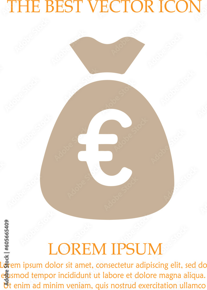 Obraz premium Money bag with euros vector icon. Simple isolated pictogram