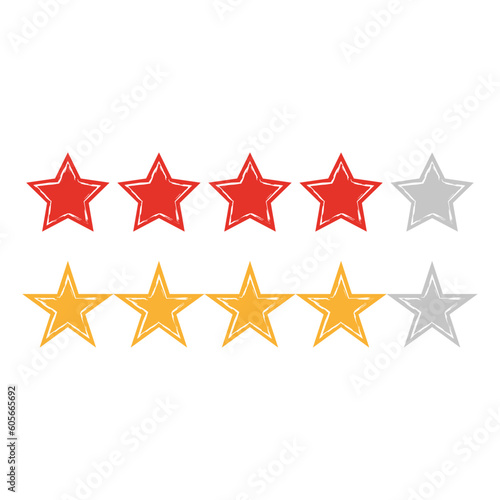 Five stars, glossy yellow and pink colors. Customer rating feedback concept from the client about employee of website. Vector illustration.