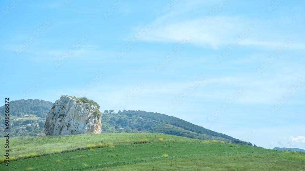 Peaceful scene of hills in spring of Trapani