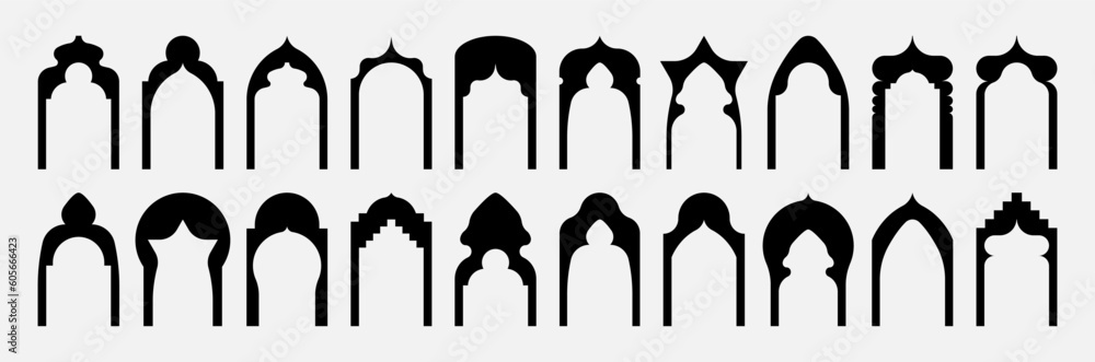 Vector set in Y2k style with Arabic style arches, religious objects, geometric shapes and boho style borders. Ideal for social media, posters and graphic design. Vector set in Y2k style with Arabic style arches, religious objects, geometric shapes and boho style borders. Ideal for social media, posters and graphic design.