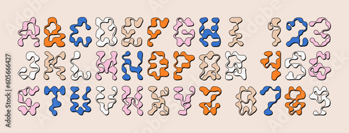 A groovy alphabet made of acid letters and liquid swirls. Doodles of crazy, surreal zombies and trippy drugs. Trendy and dope, this distorted distortion is perfect for Halloween.