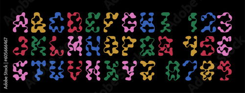  A groovy alphabet made of acid letters and liquid swirls. Doodles of crazy, surreal zombies and trippy drugs. Trendy and dope, this distorted distortion is perfect for Halloween.