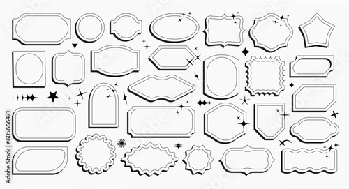 Sparkling vector set with y2k stickers, chat messages, Korean-style logos, stars, bubbles, flashes, labels, tags, and coupons.