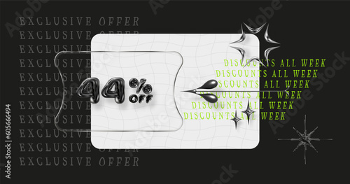  Y2K-inspired transparent frame with a modern brutalist design for Black Friday and Cyber Monday sales. Shape for banner or labels. Clear glass and mirror effect add depth. Ideal for any promotion