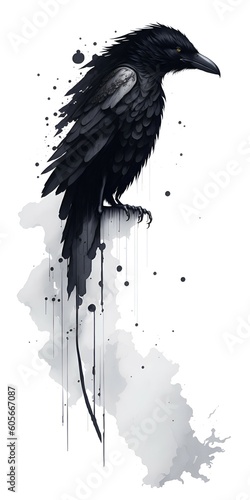 Shadow Messenger: The Dark Elegance of a Raven, Painted in Ink and Mystery