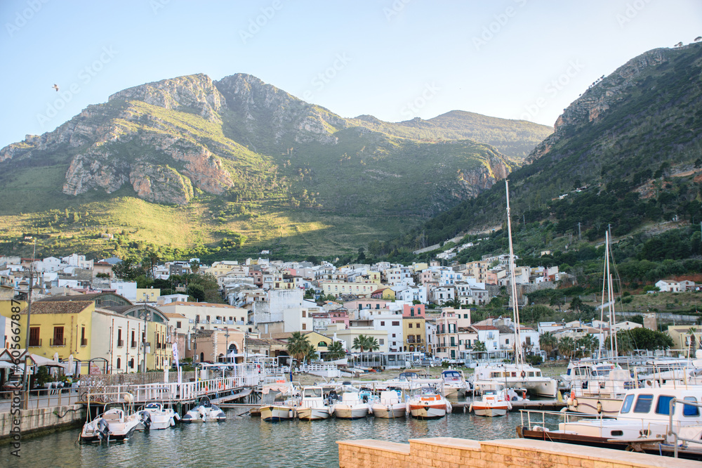 Image of wonderful seaport along ancient and touristic town hill in italy
