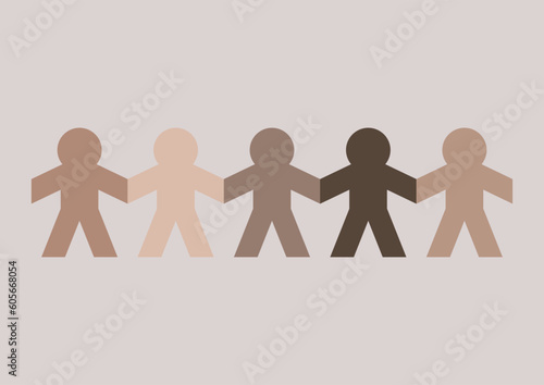 A diverse paper people chain, POC community, equality and support