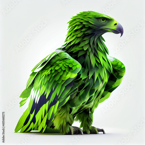 Emerald Sentinel: The Vibrant Elegance of a Green Eagle, Radiating Power and Grace in Its Bold Feathered Armor