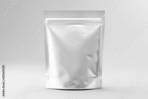 White zip-lock plastic bag mockup for food and spices, generative AI © Ash