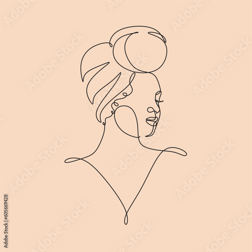 Abstract portrait of young African woman in minimalistic modern style. Line drawing. - Vector illustration
