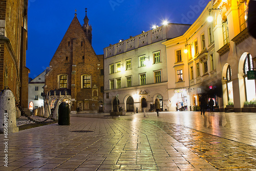 The night streets of the old town. Historic centre of Krakow , Poland
