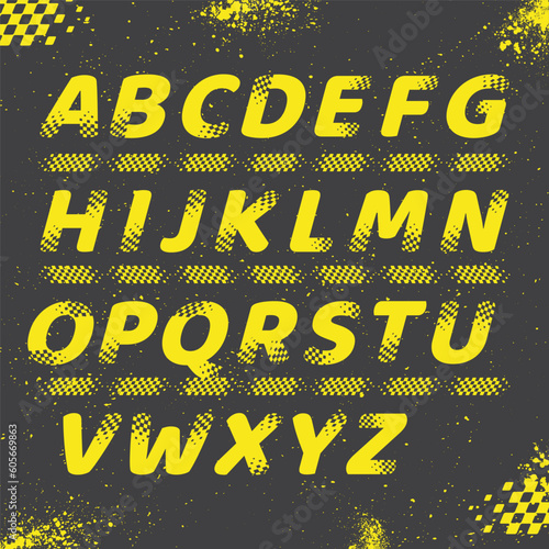 Race checkered flag alphabet yellow