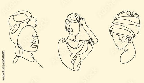 Minimalistic drawing of beautiful black women, afro american women, celebrating black history month, vector, outline